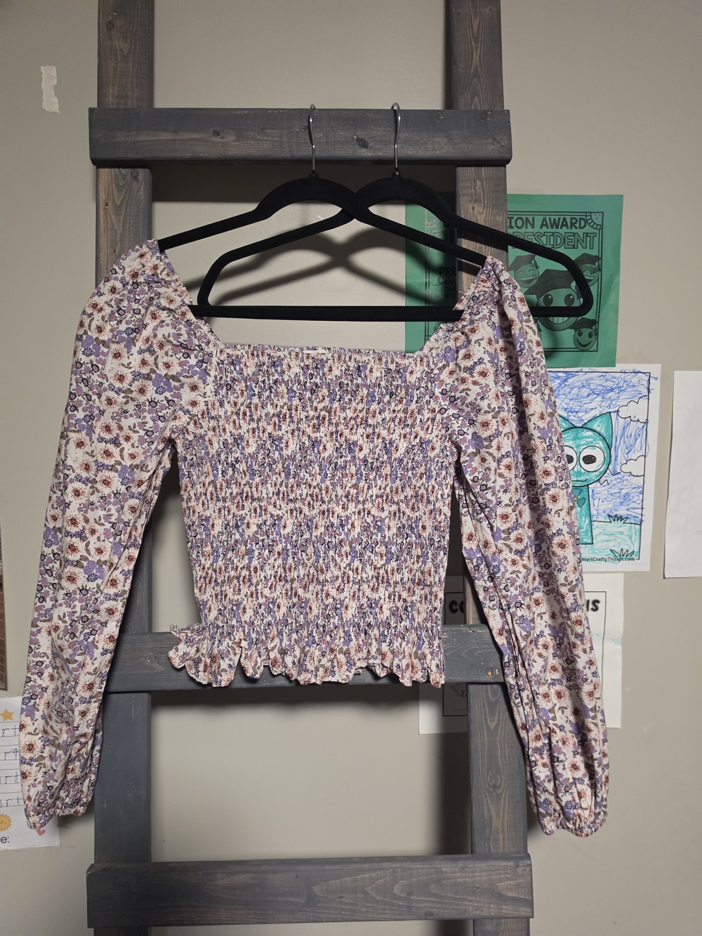 Böhme Floral Smocked Square-Neck Cropped Top | Puff Sleeve Boho Blouse